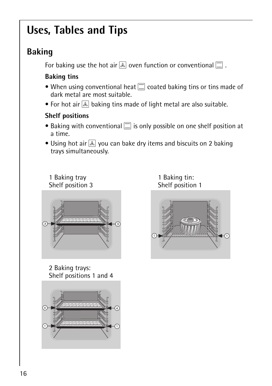 Uses, tables and tips, Baking | AEG COMPETENCE B3040-1 User Manual | Page 16 / 44