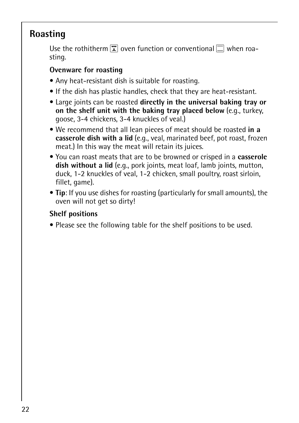 Roasting | AEG COMPETENCE B3040-1 User Manual | Page 22 / 44