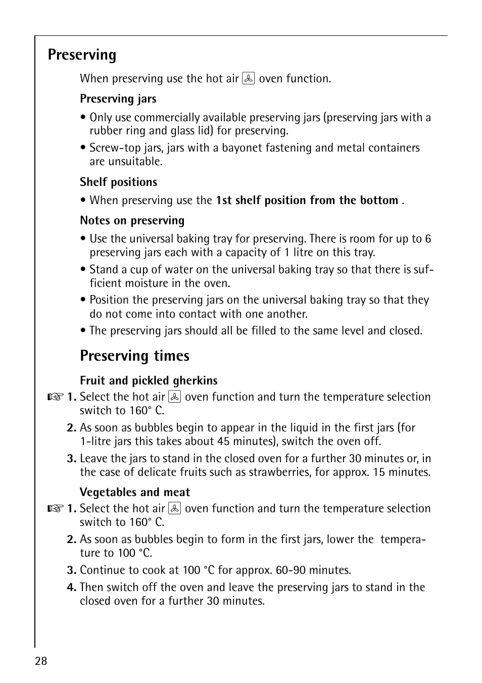 Preserving, Preserving times | AEG COMPETENCE B3040-1 User Manual | Page 28 / 44