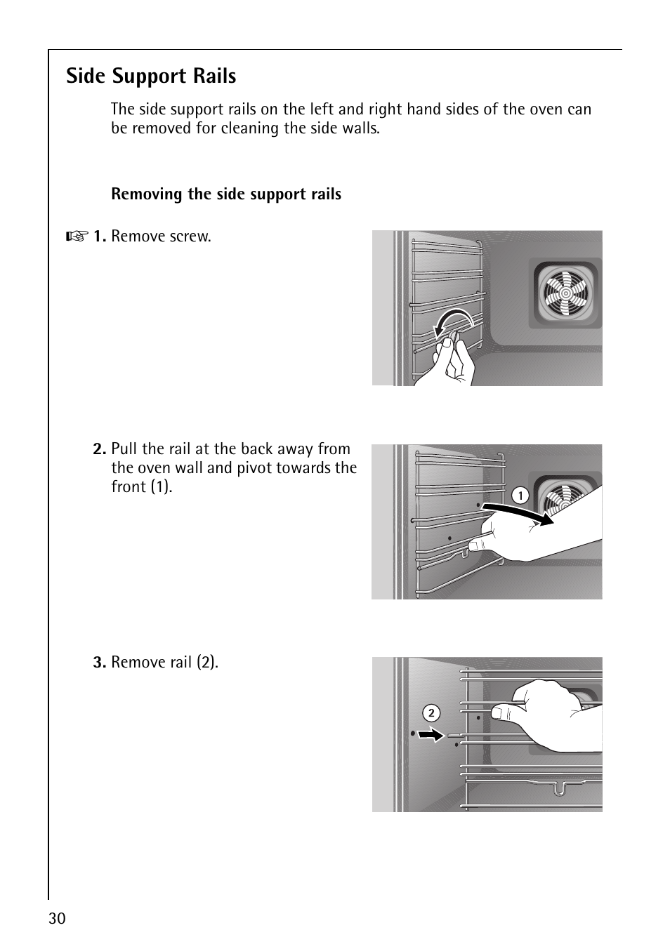Side support rails | AEG COMPETENCE B3040-1 User Manual | Page 30 / 44