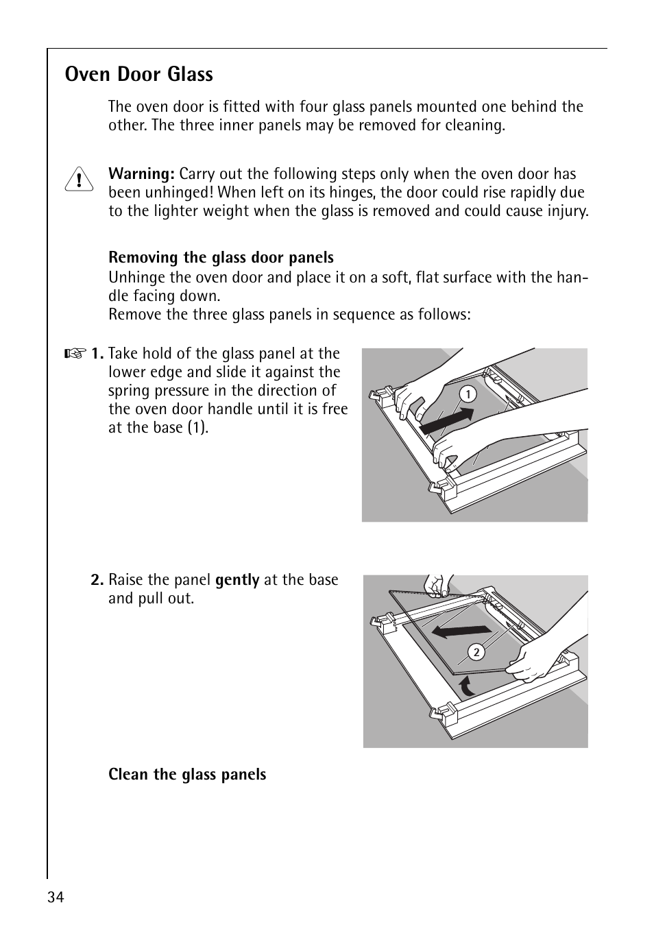 Oven door glass | AEG COMPETENCE B3040-1 User Manual | Page 34 / 44