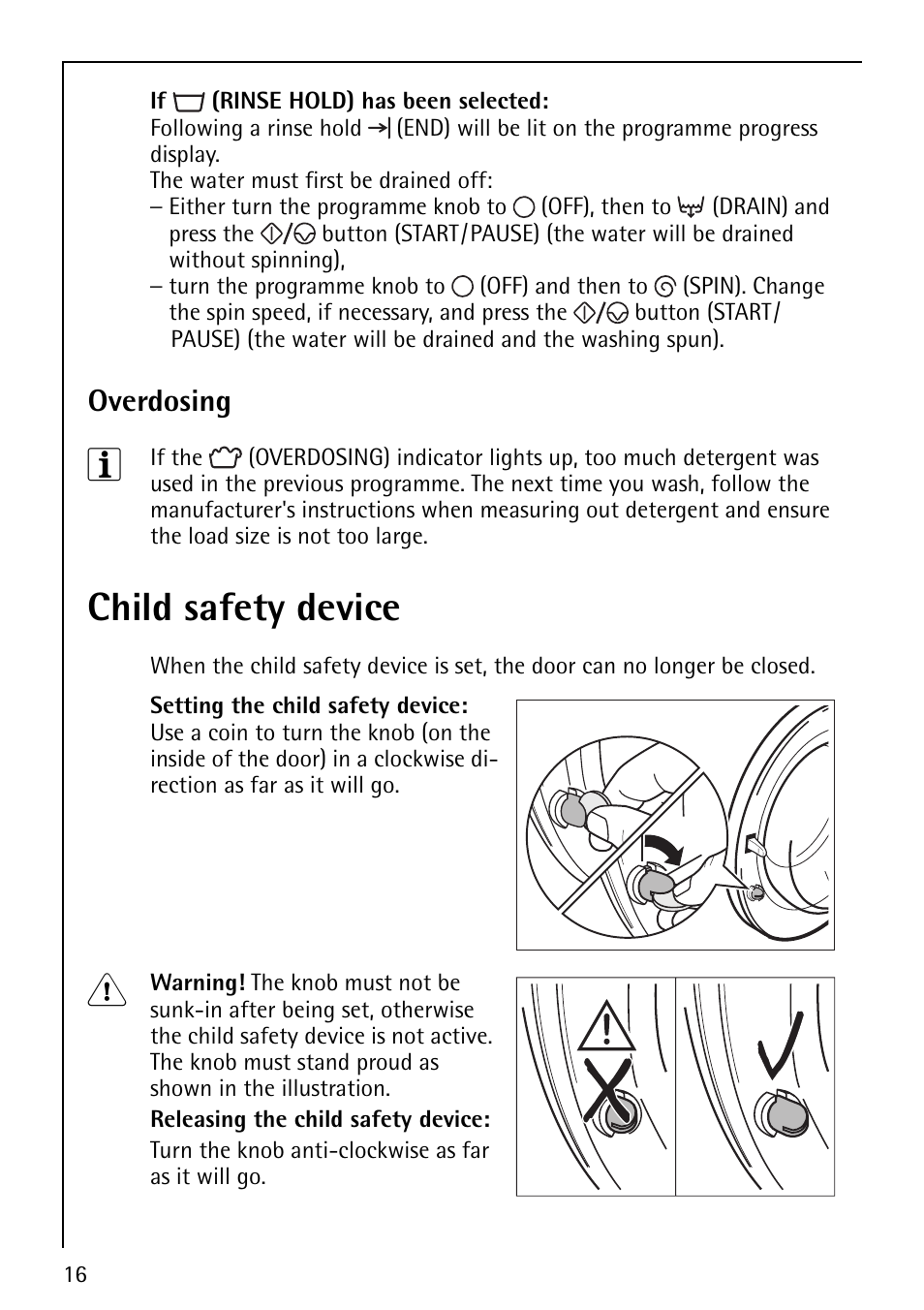 Child safety device, Overdosing | AEG LAVAMAT 74610 User Manual | Page 16 / 36