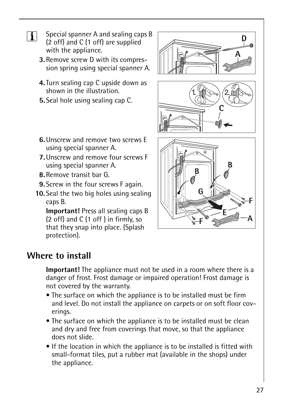 Where to install | AEG LAVAMAT 74610 User Manual | Page 27 / 36
