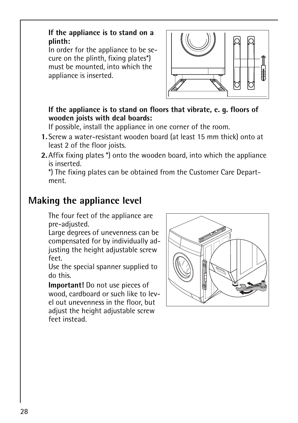 Making the appliance level | AEG LAVAMAT 74610 User Manual | Page 28 / 36