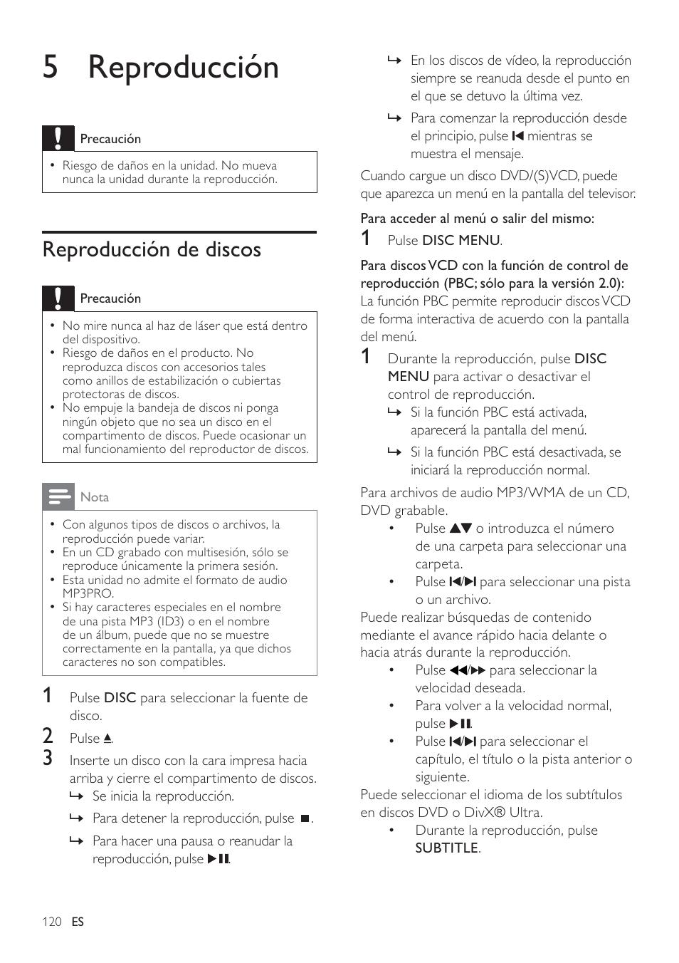 5 reproducción, Reproducción de discos | Philips Heritage Audio Sistema Hi-Fi con componentes DVD User Manual | Page 19 / 36