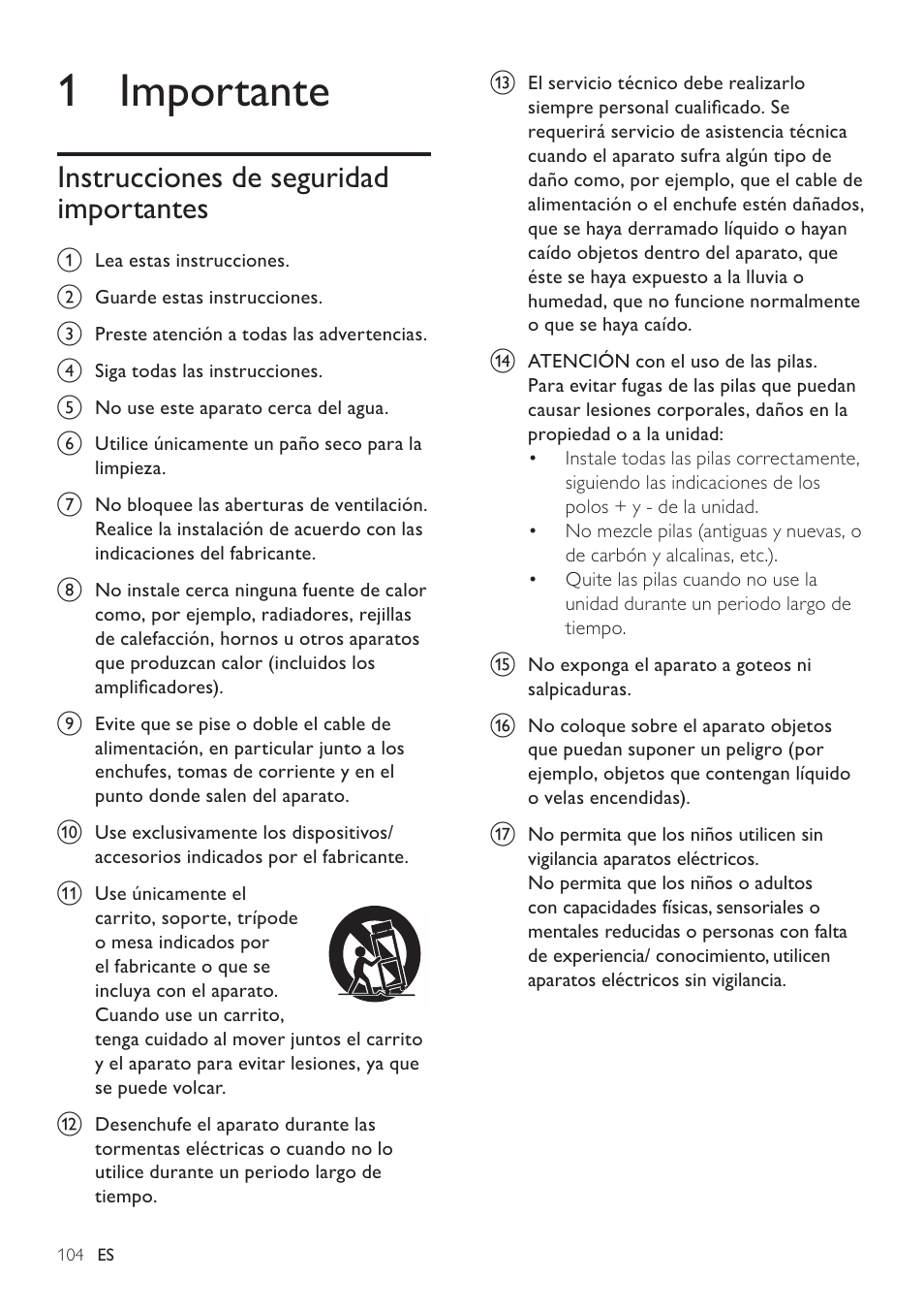 1 importante, Instrucciones de seguridad importantes | Philips Heritage Audio Sistema Hi-Fi con componentes DVD User Manual | Page 3 / 36