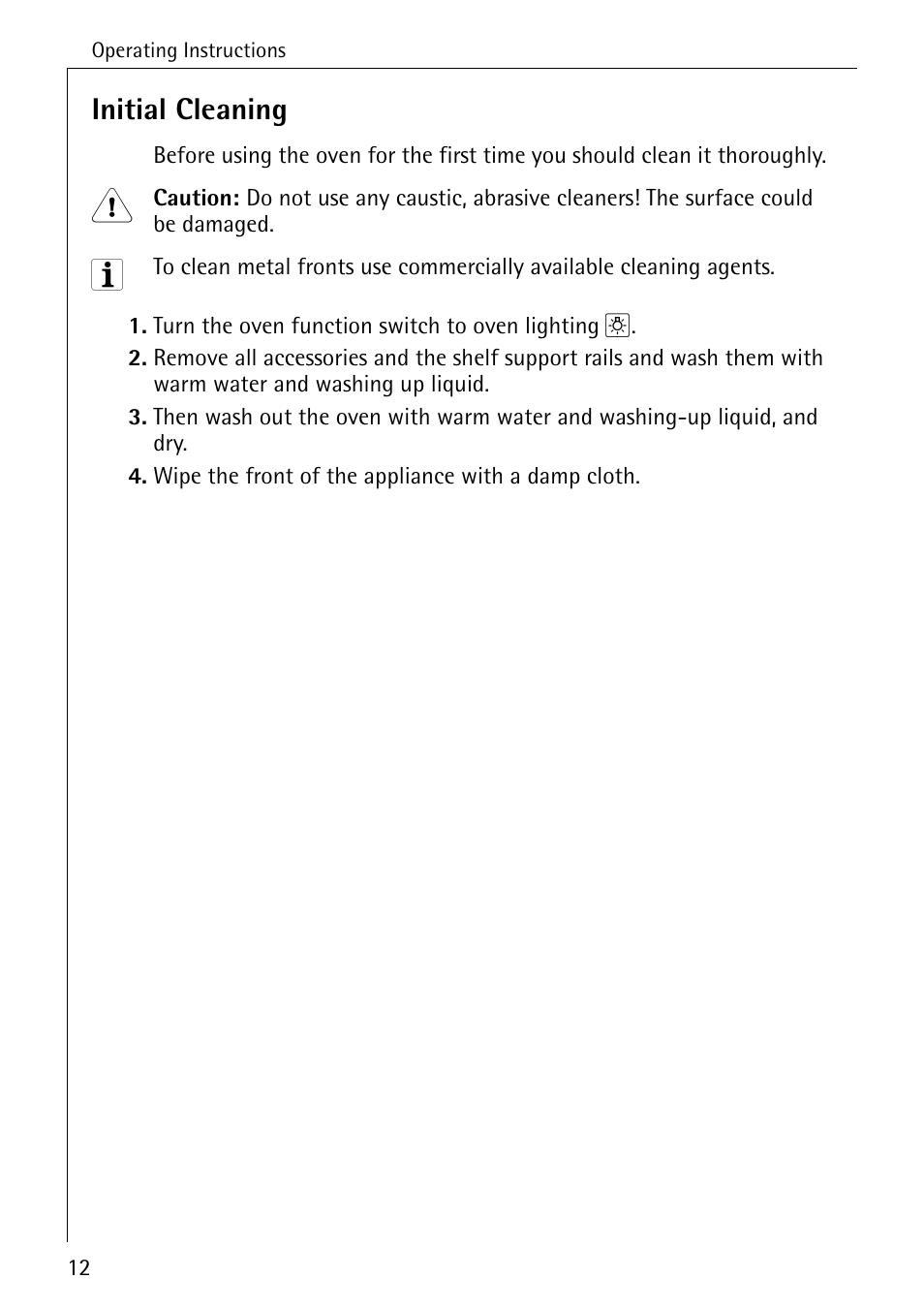 Initial cleaning | AEG COMPETENCE E4100-1 User Manual | Page 12 / 68