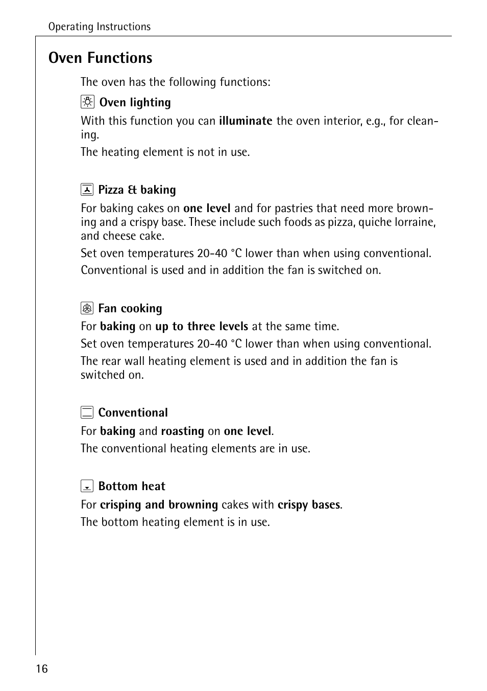 Oven functions | AEG COMPETENCE E4100-1 User Manual | Page 16 / 68