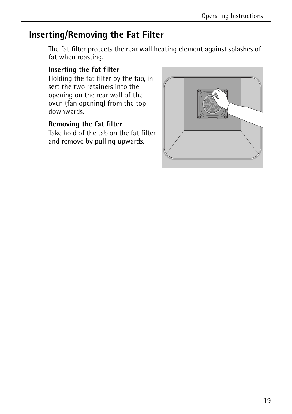 Inserting/removing the fat filter | AEG COMPETENCE E4100-1 User Manual | Page 19 / 68