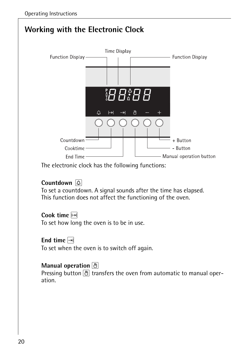 Working with the electronic clock | AEG COMPETENCE E4100-1 User Manual | Page 20 / 68