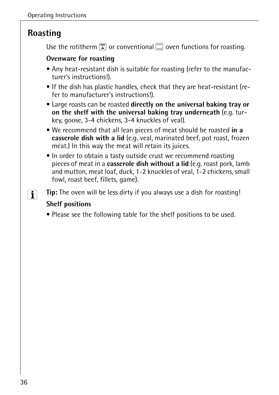 Roasting | AEG COMPETENCE E4100-1 User Manual | Page 36 / 68