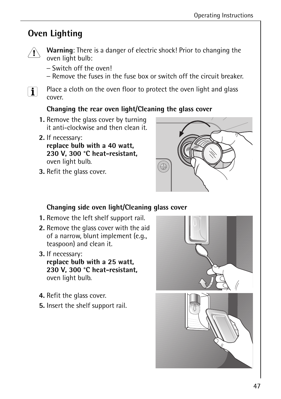 Oven lighting | AEG COMPETENCE E4100-1 User Manual | Page 47 / 68