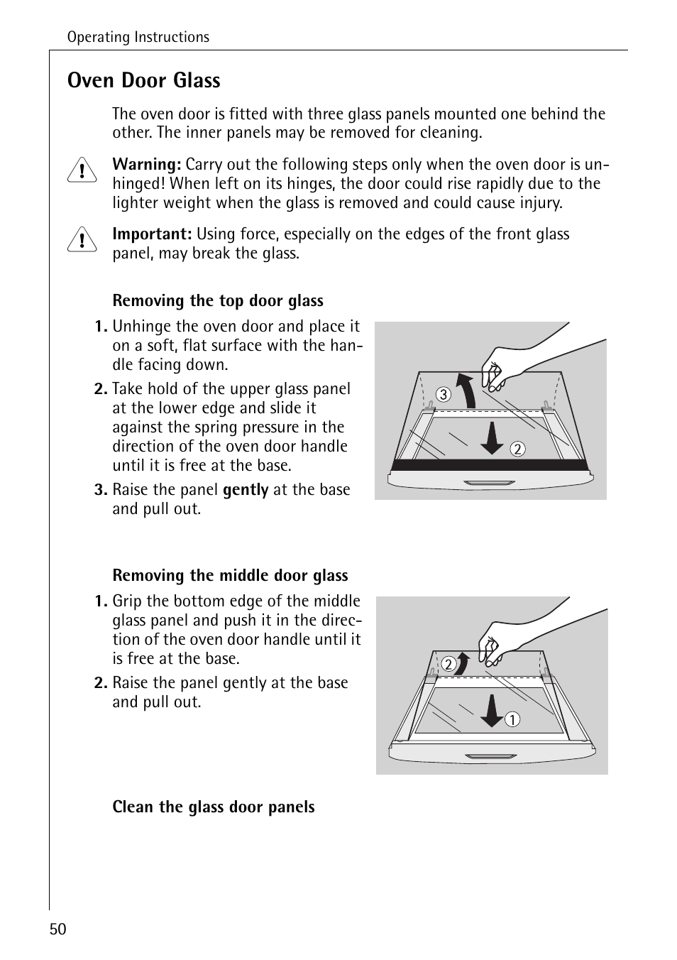 Oven door glass | AEG COMPETENCE E4100-1 User Manual | Page 50 / 68