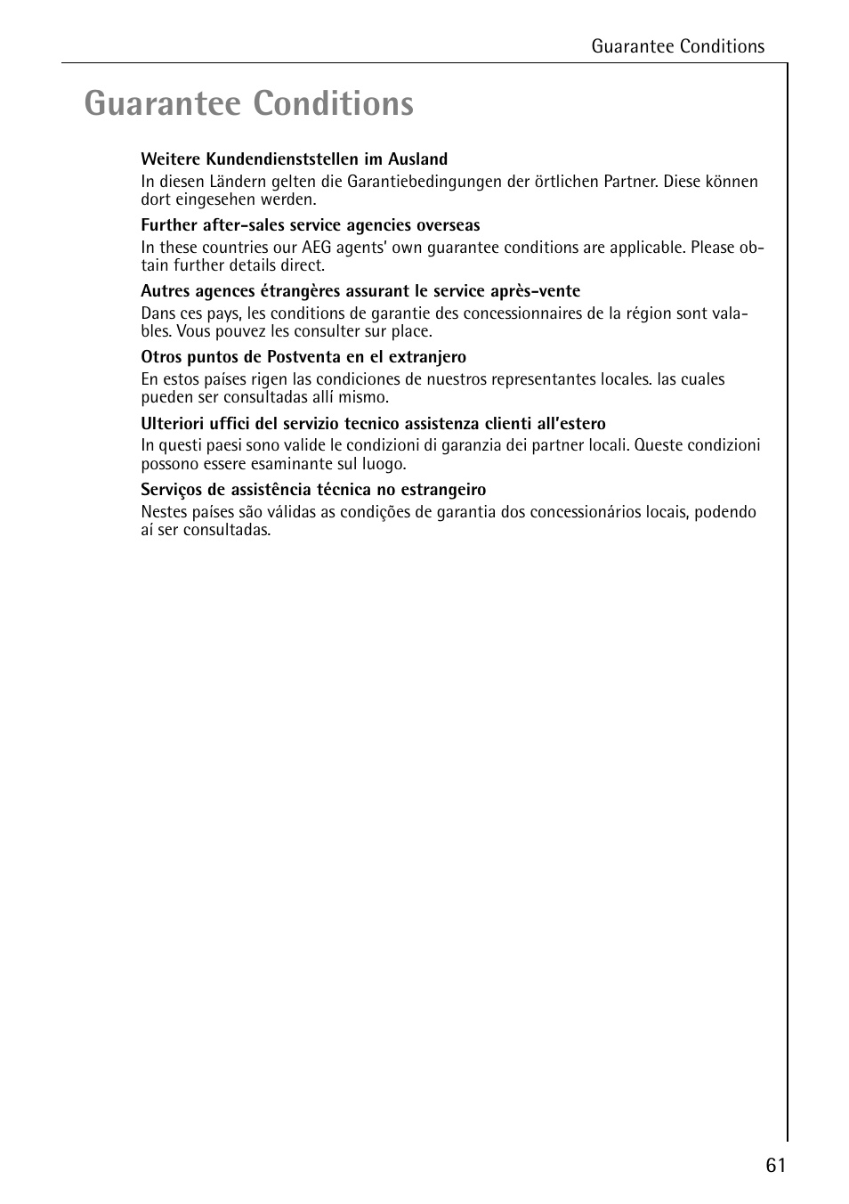 Guarantee conditions | AEG COMPETENCE E4100-1 User Manual | Page 61 / 68