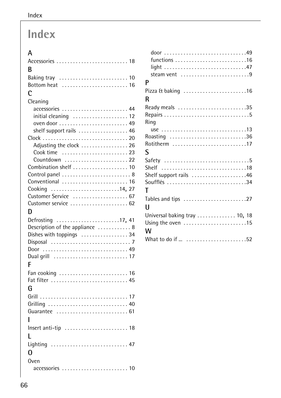 Index | AEG COMPETENCE E4100-1 User Manual | Page 66 / 68