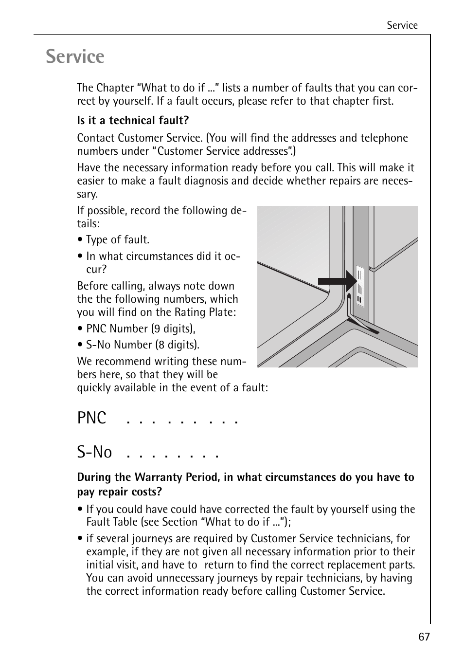 Service, Pnc . . . . . . . . . s-no | AEG COMPETENCE E4100-1 User Manual | Page 67 / 68