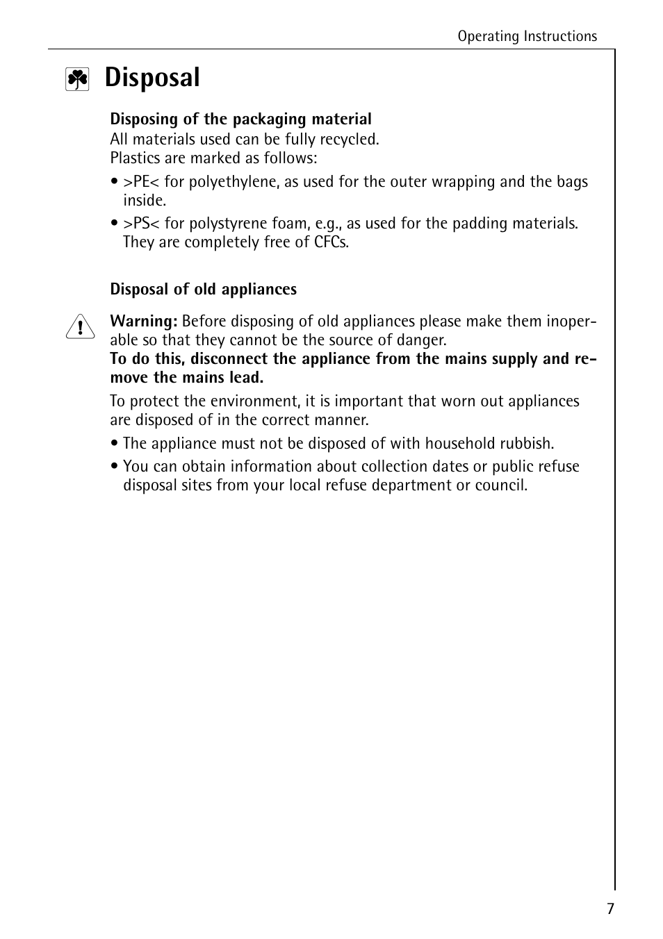 Disposal | AEG COMPETENCE E4100-1 User Manual | Page 7 / 68