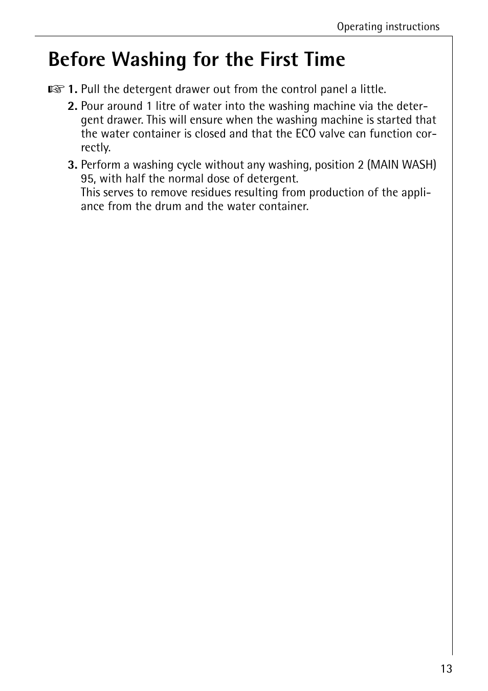 Before washing for the first time | AEG LAVAMAT 62600 User Manual | Page 13 / 52
