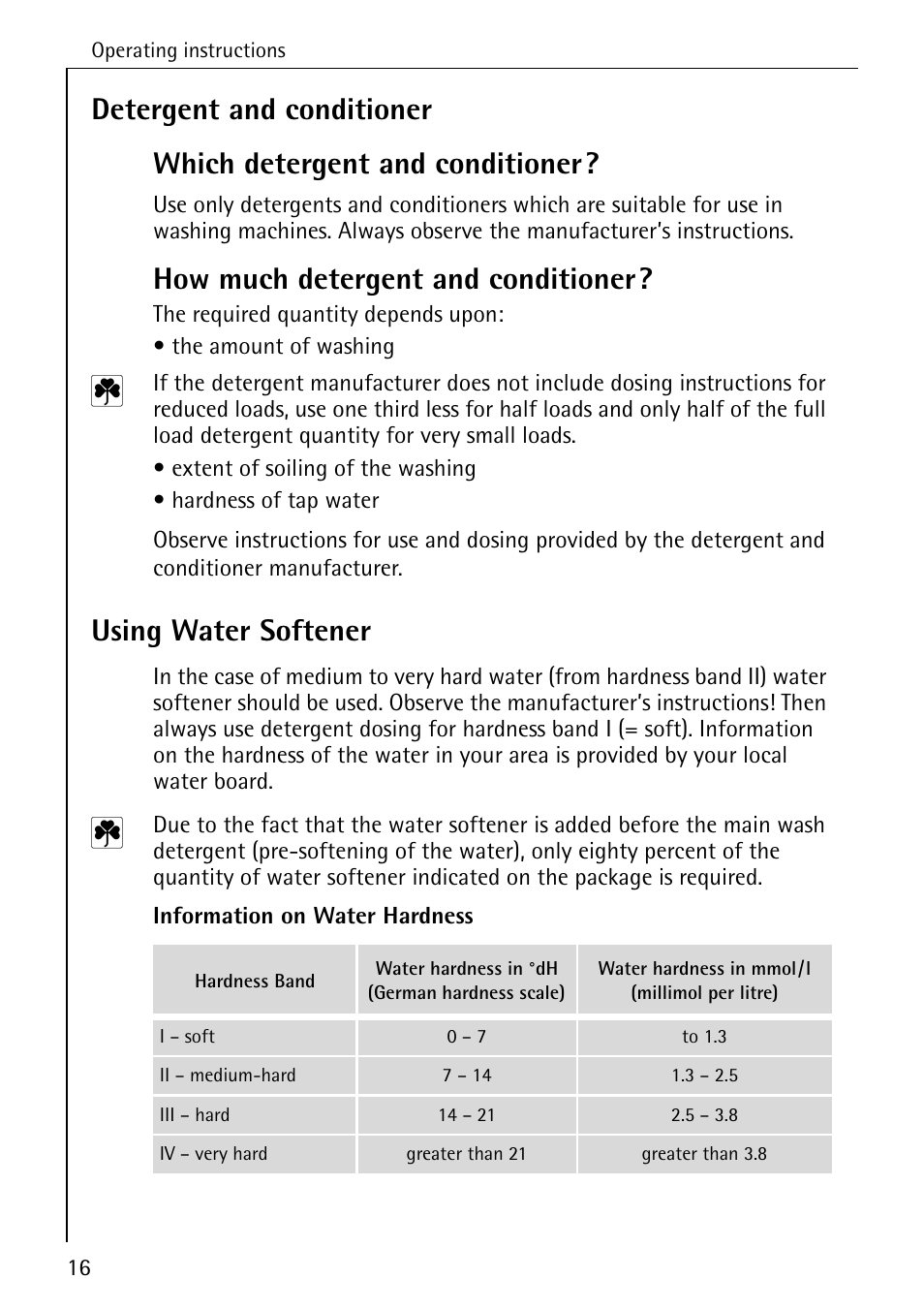 How much detergent and conditioner, Using water softener | AEG LAVAMAT 62600 User Manual | Page 16 / 52