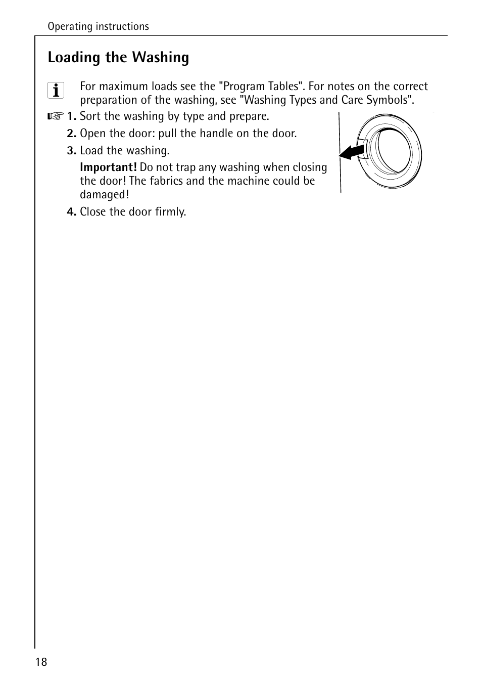 Loading the washing | AEG LAVAMAT 62600 User Manual | Page 18 / 52