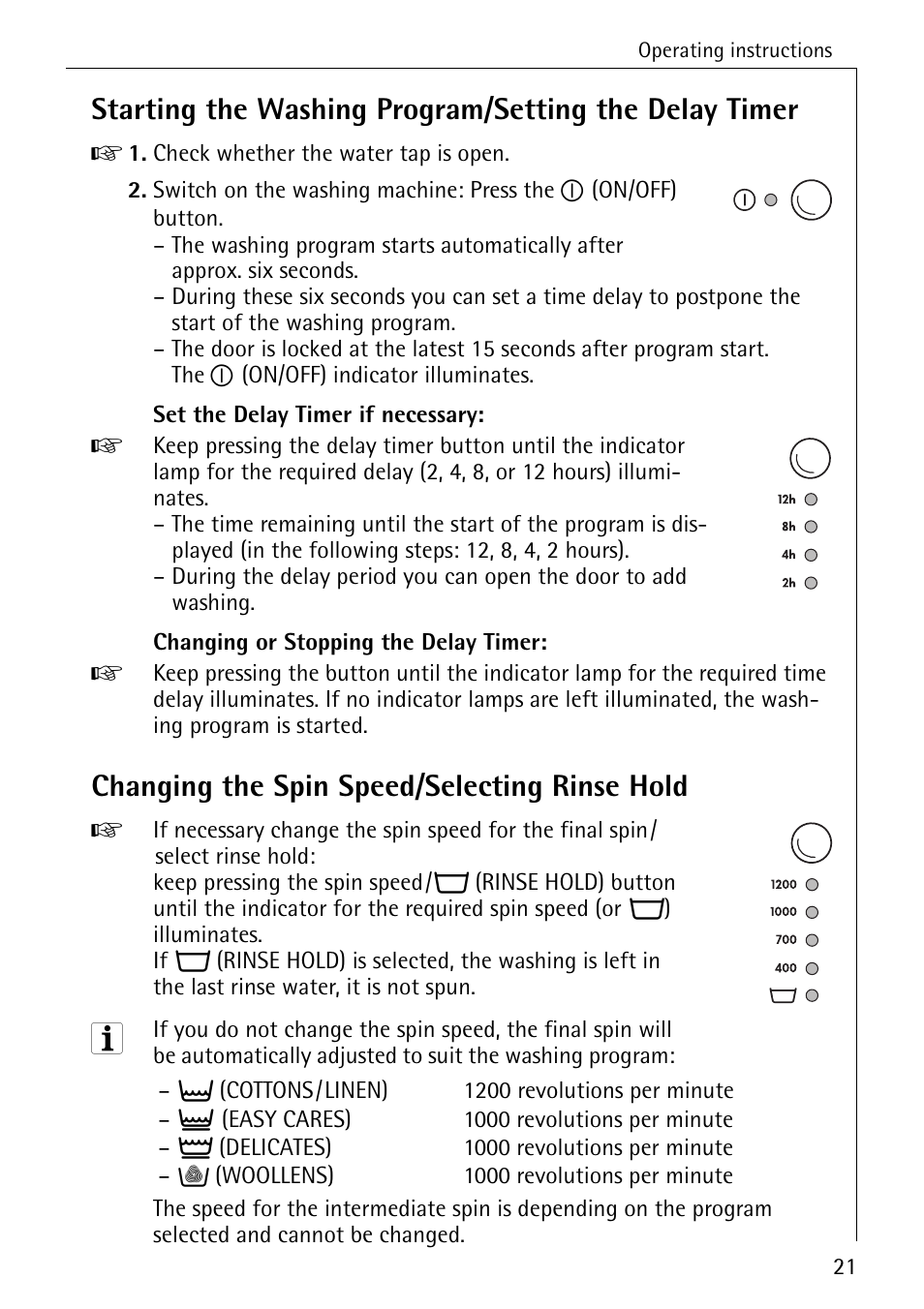 Changing the spin speed/selecting rinse hold | AEG LAVAMAT 62600 User Manual | Page 21 / 52