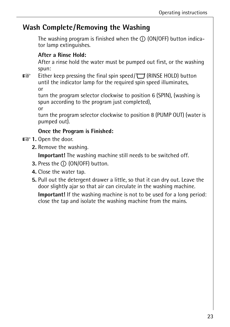 Wash complete/removing the washing | AEG LAVAMAT 62600 User Manual | Page 23 / 52