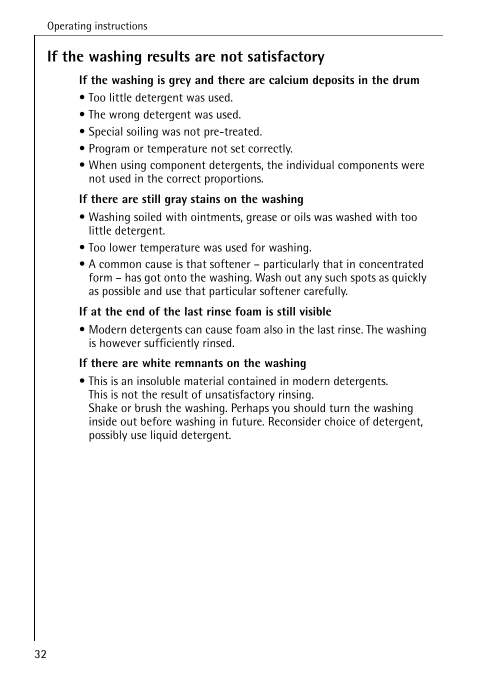 If the washing results are not satisfactory | AEG LAVAMAT 62600 User Manual | Page 32 / 52