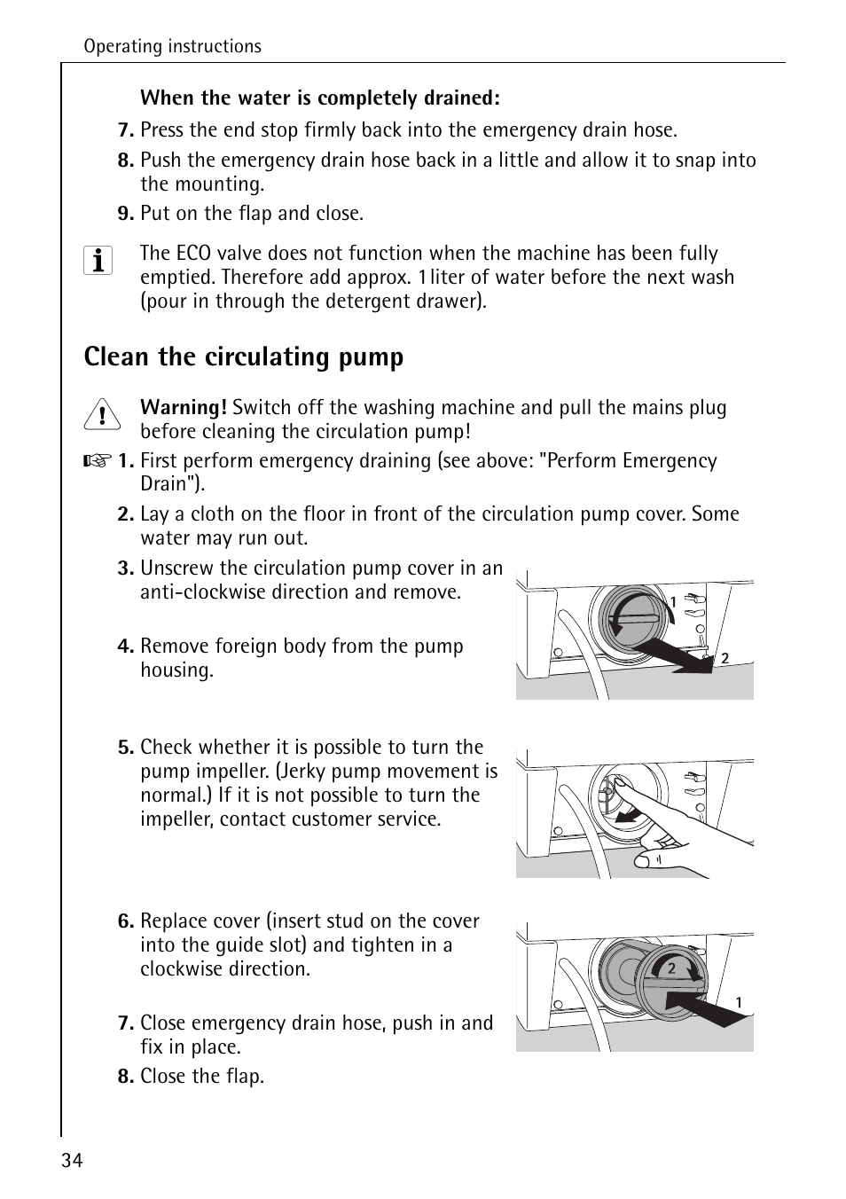 Clean the circulating pump | AEG LAVAMAT 62600 User Manual | Page 34 / 52