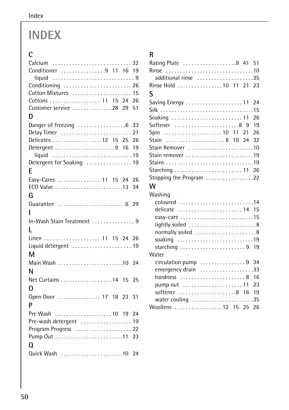 Index | AEG LAVAMAT 62600 User Manual | Page 50 / 52