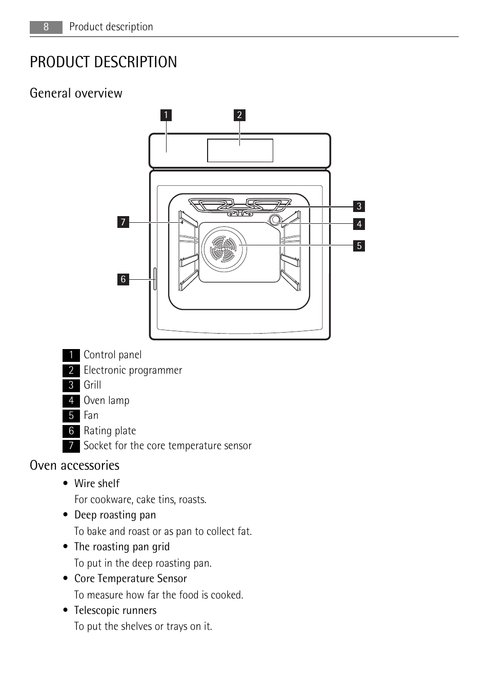 Product description, General overview, Oven accessories | AEG BP7614000 User Manual | Page 8 / 32