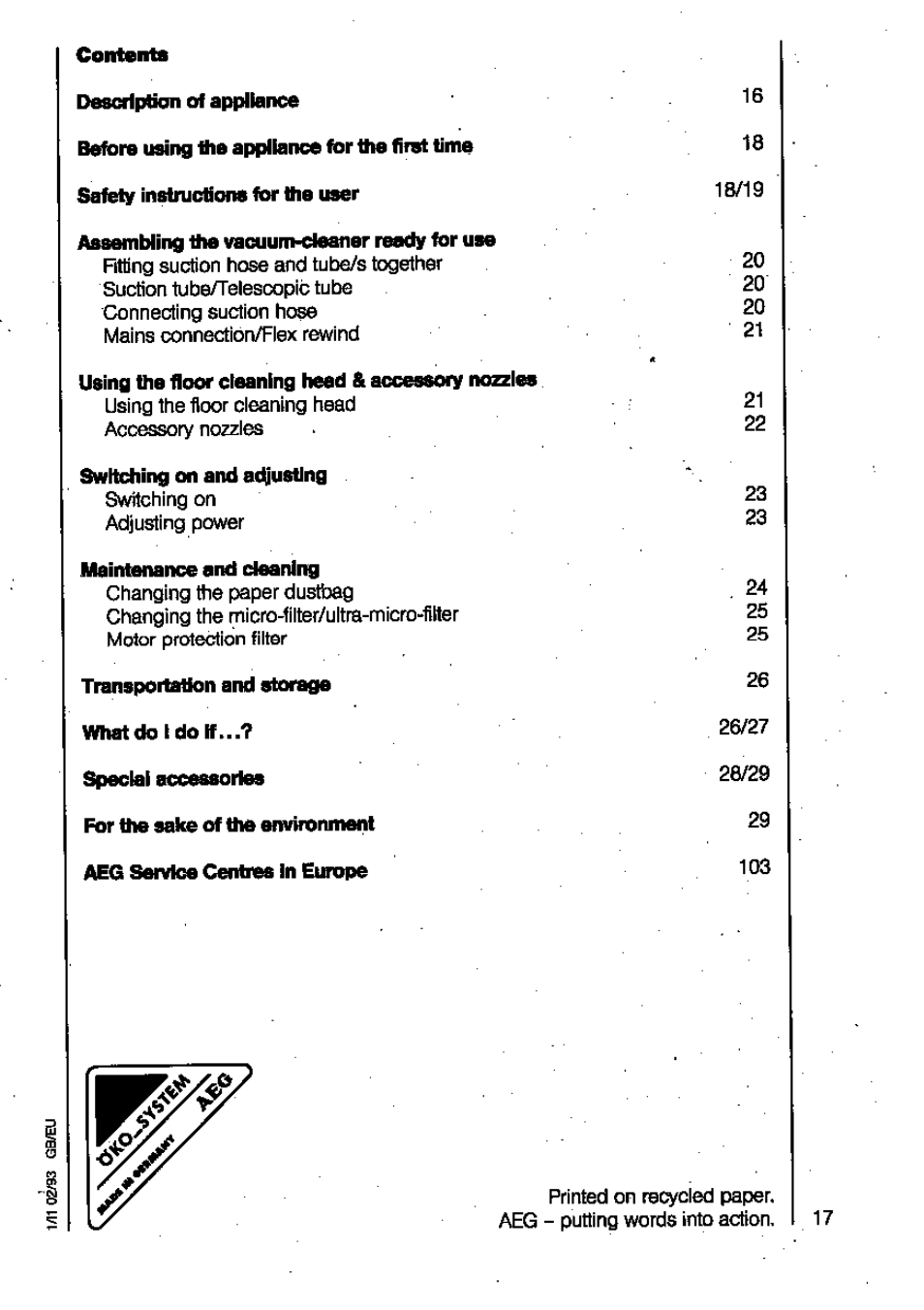 AEG VAMPYR 731I User Manual | Page 3 / 16
