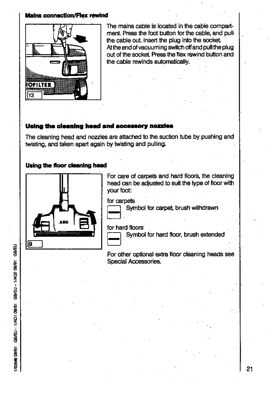 Mains oonnechon^lex rewind, Imng tlw dmnbig hnad and | AEG VAMPYR 731I User Manual | Page 7 / 16