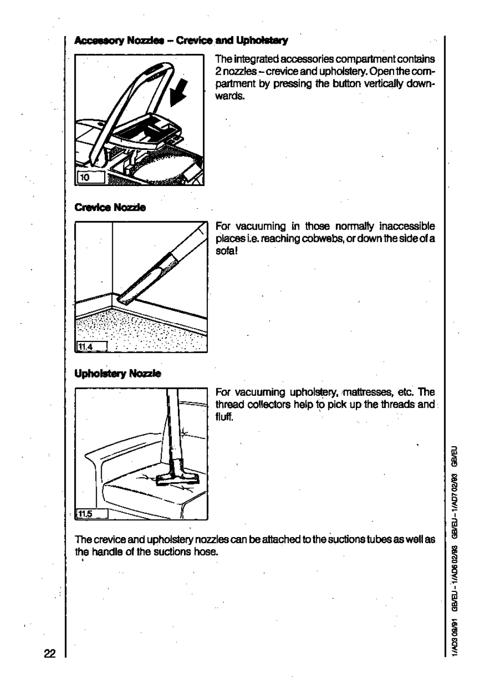 Crevice and uphotetary, Crevice nozzle | AEG VAMPYR 731I User Manual | Page 8 / 16