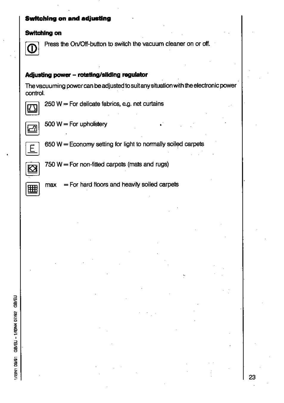 Switching on, A(|justing power - roiatlng/slkllng regulaitor | AEG VAMPYR 731I User Manual | Page 9 / 16