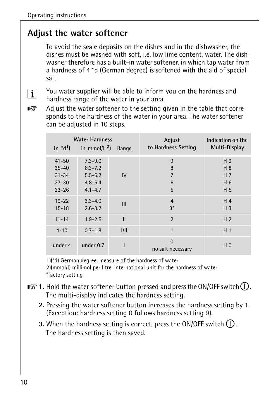 Adjust the water softener | AEG KO_FAVORIT 5071 User Manual | Page 10 / 40