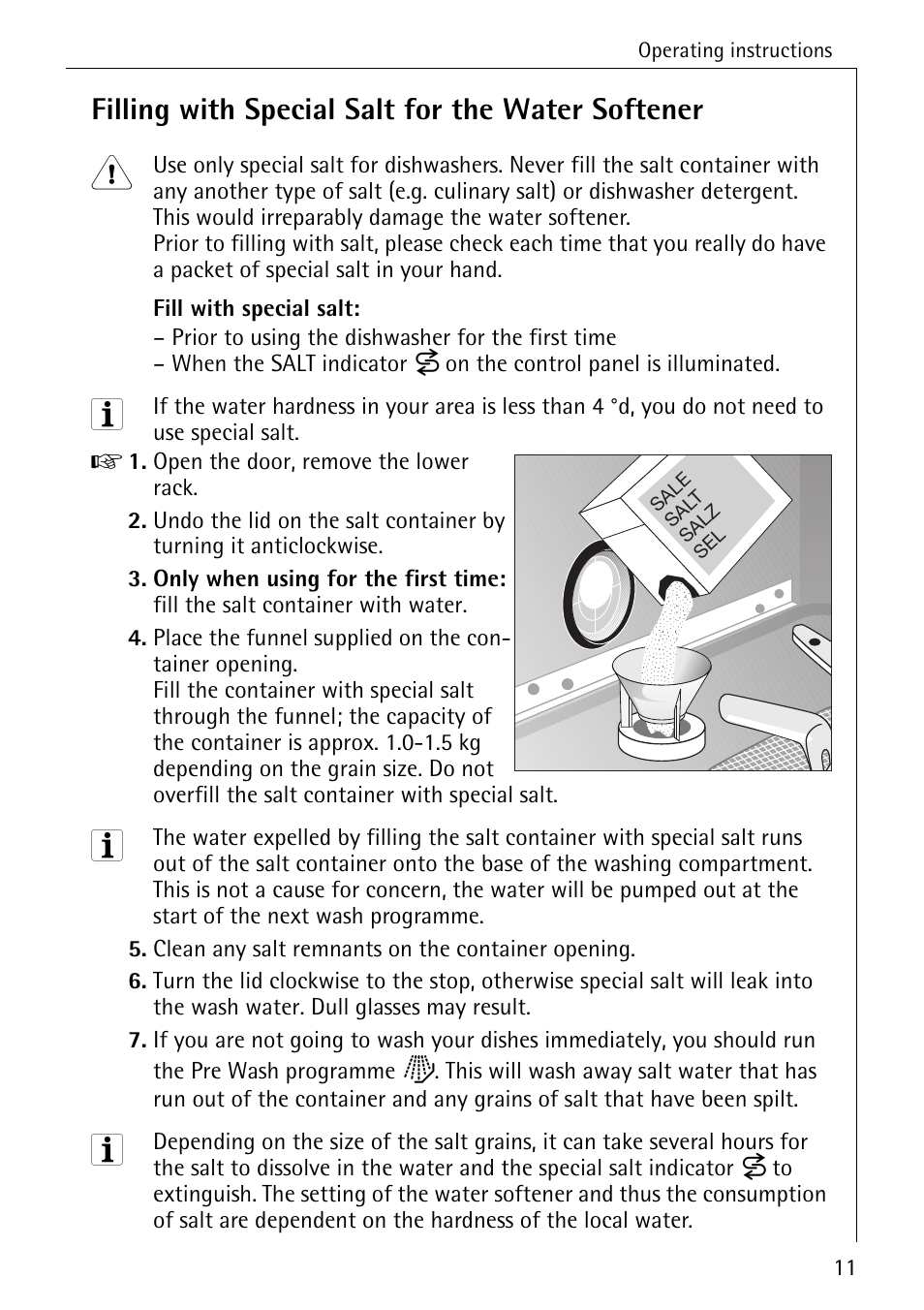 Filling with special salt for the water softener | AEG KO_FAVORIT 5071 User Manual | Page 11 / 40