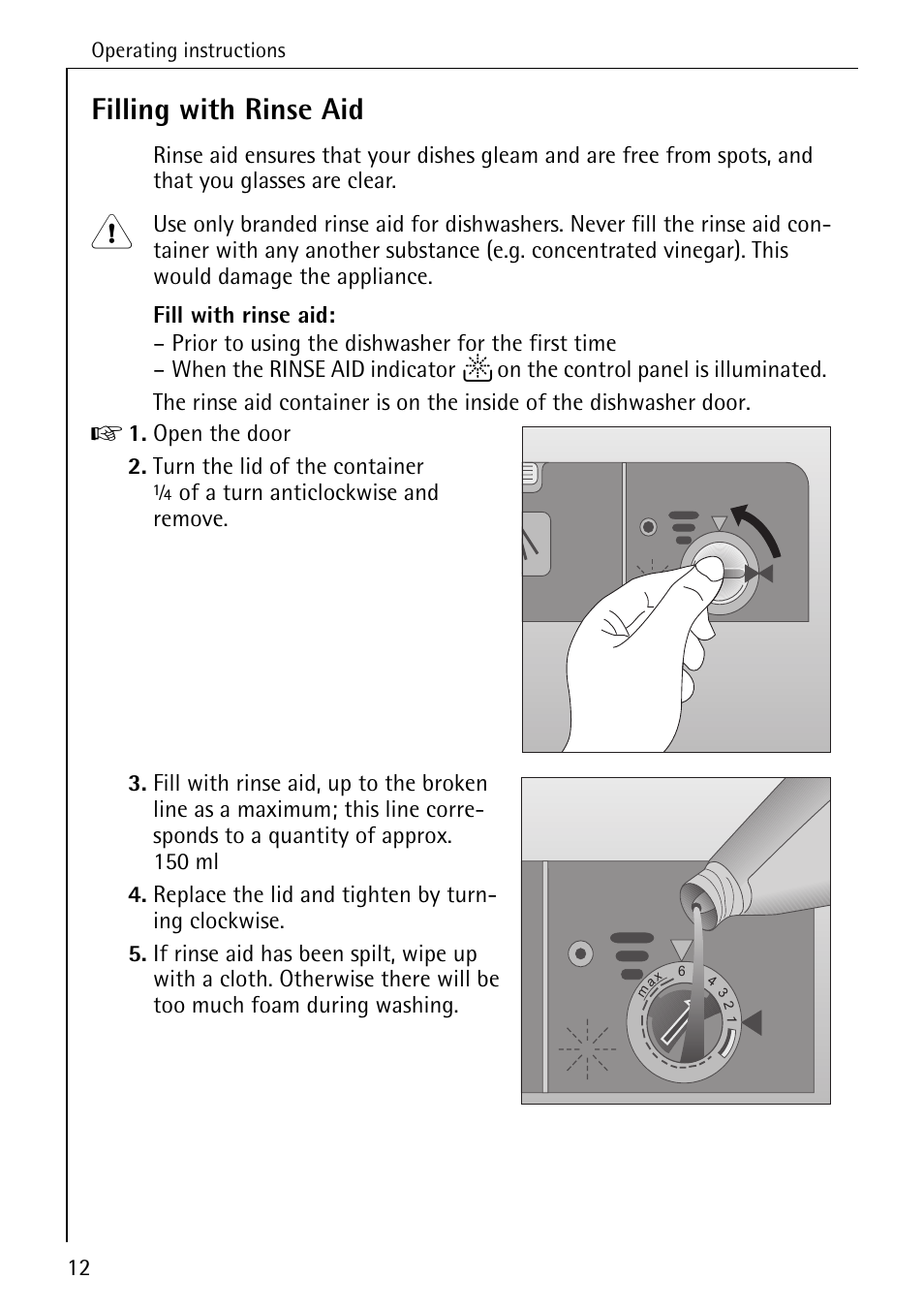 Filling with rinse aid | AEG KO_FAVORIT 5071 User Manual | Page 12 / 40
