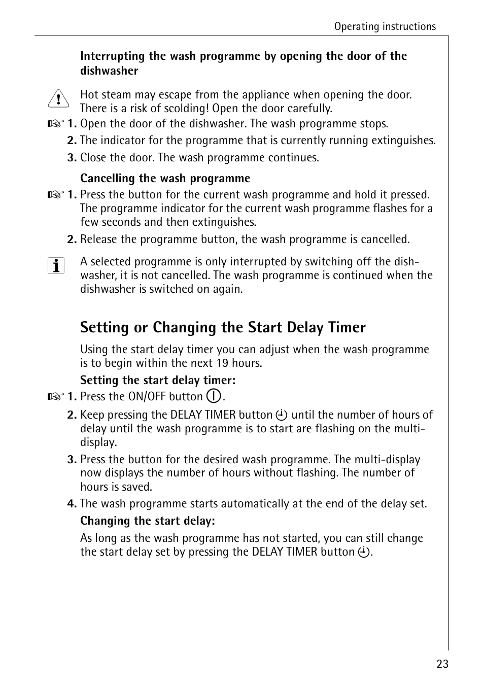 Setting or changing the start delay timer | AEG KO_FAVORIT 5071 User Manual | Page 23 / 40