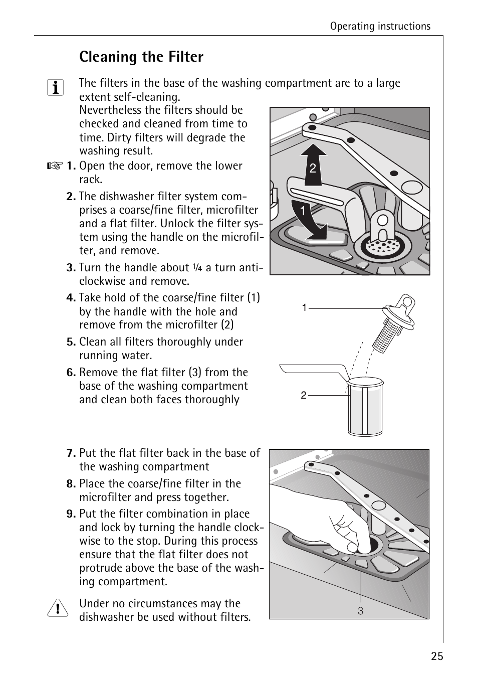 Cleaning the filter | AEG KO_FAVORIT 5071 User Manual | Page 25 / 40