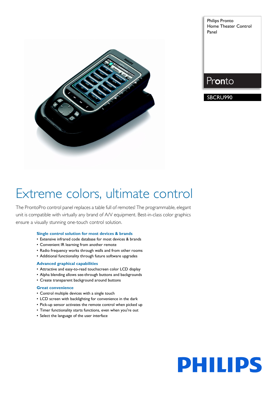 Philips Pronto Panel de control del cine en casa User Manual | 2 pages