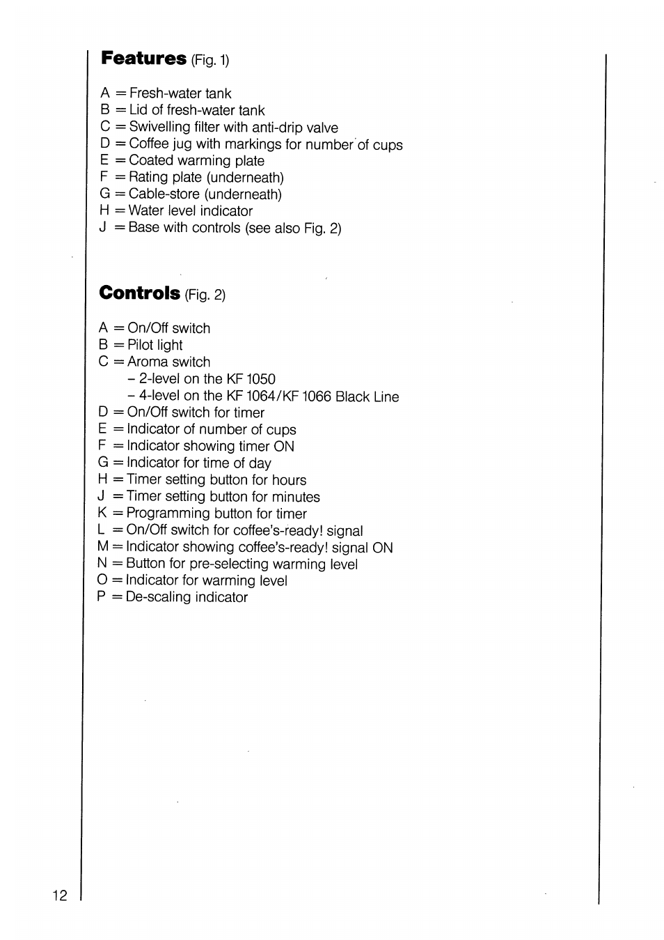 Features, Controls | AEG KF 1064 User Manual | Page 6 / 12