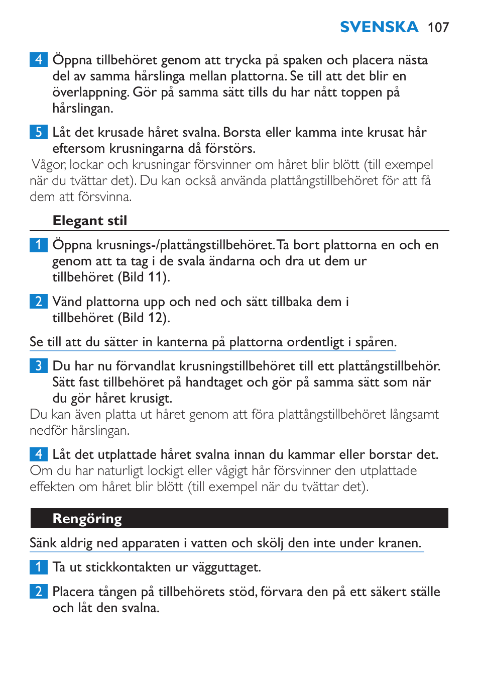 Elegant stil, Rengöring | Philips Plancha multiestilo User Manual | Page 107 / 120