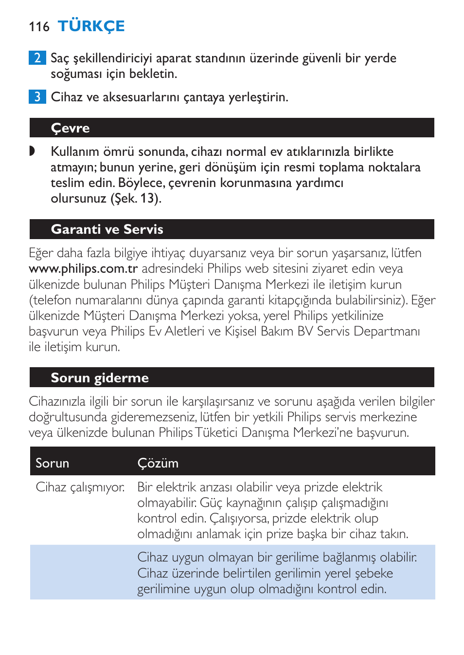Çevre, Garanti ve servis, Sorun giderme | Philips Plancha multiestilo User Manual | Page 116 / 120