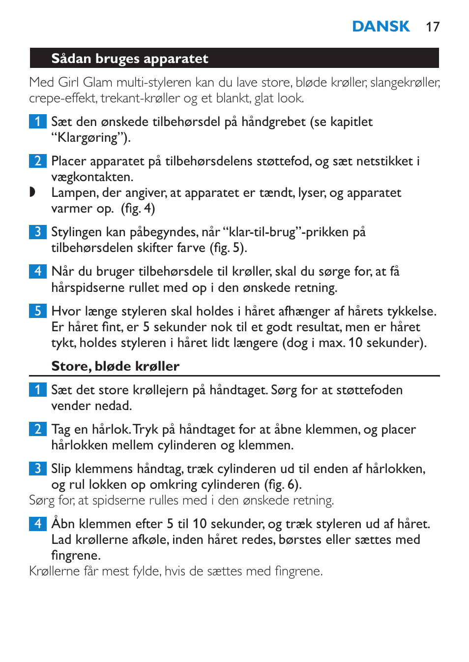 Sådan bruges apparatet, Store, bløde krøller | Philips Plancha multiestilo User Manual | Page 17 / 120