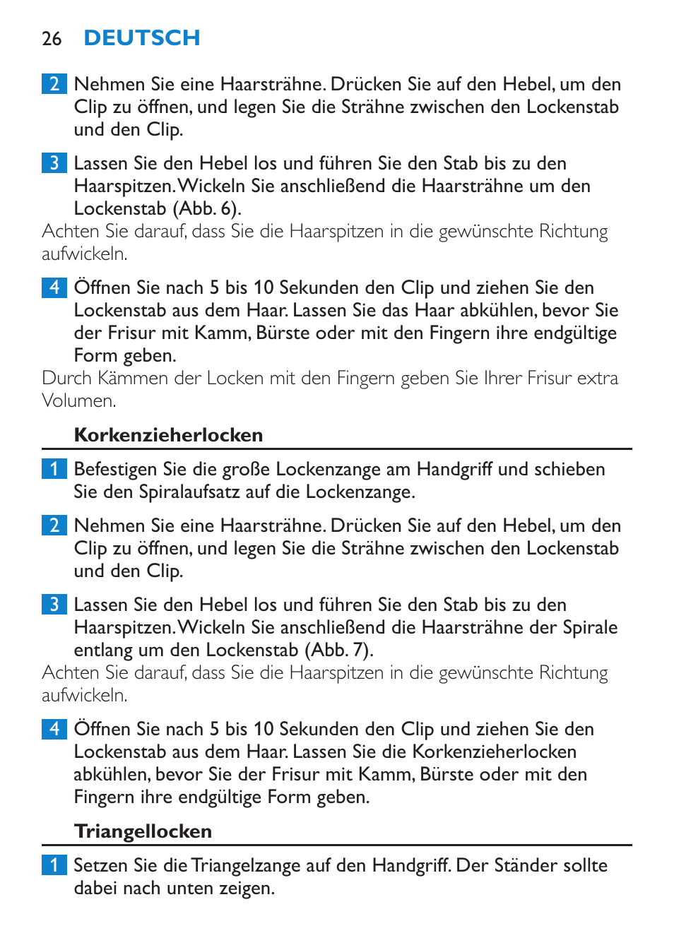 Große weiche locken, Korkenzieherlocken | Philips Plancha multiestilo User Manual | Page 26 / 120