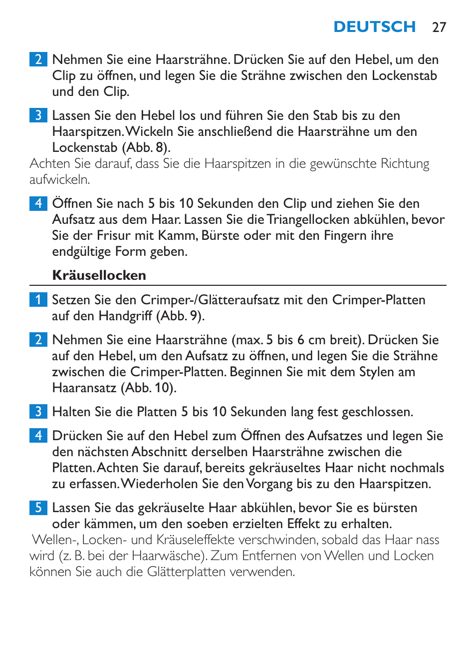 Triangellocken, Kräusellocken | Philips Plancha multiestilo User Manual | Page 27 / 120