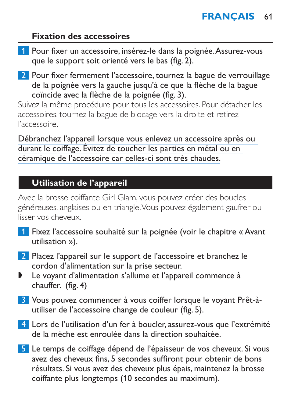 Fixation des accessoires, Utilisation de l’appareil | Philips Plancha multiestilo User Manual | Page 61 / 120
