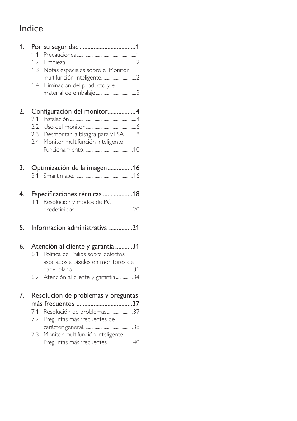 Índice | Philips Smart All-in-One User Manual | Page 2 / 45