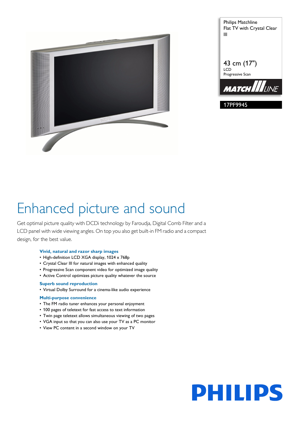 Philips Matchline Flat TV User Manual | 2 pages