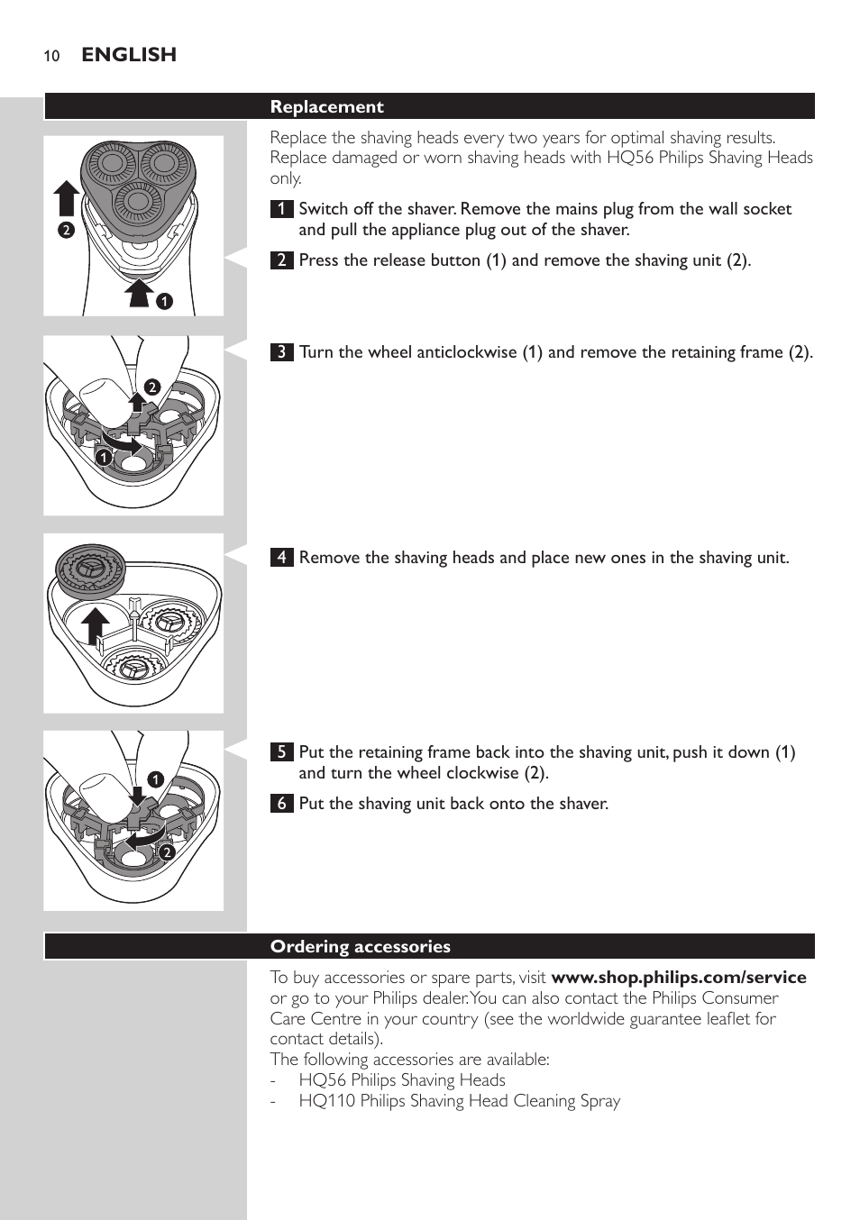 Philips SHAVER Series 3000 afeitadora eléctrica en seco User Manual | Page 10 / 120